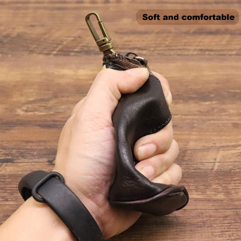 LFWATAXY Store Medieval Leather Zipper Coin Pouch, Genuine Cowhide Handcrafted Coin Organizer Change Holder Keychain Coin Purse for Men & Women (Black) - Image 2